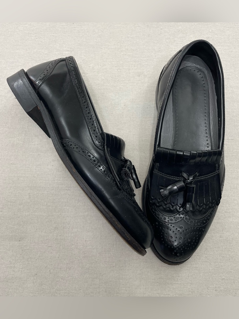 Vintage Dexter Black Leather Wingtip Kiltie Tassel Loafers Men's Size 10.5 M US